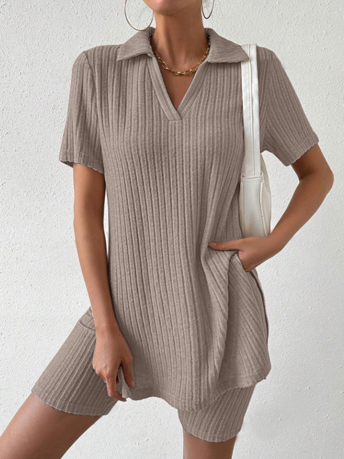 Johnny Collar Short Sleeve Top and Shorts Set - Clothes For Her Online Store