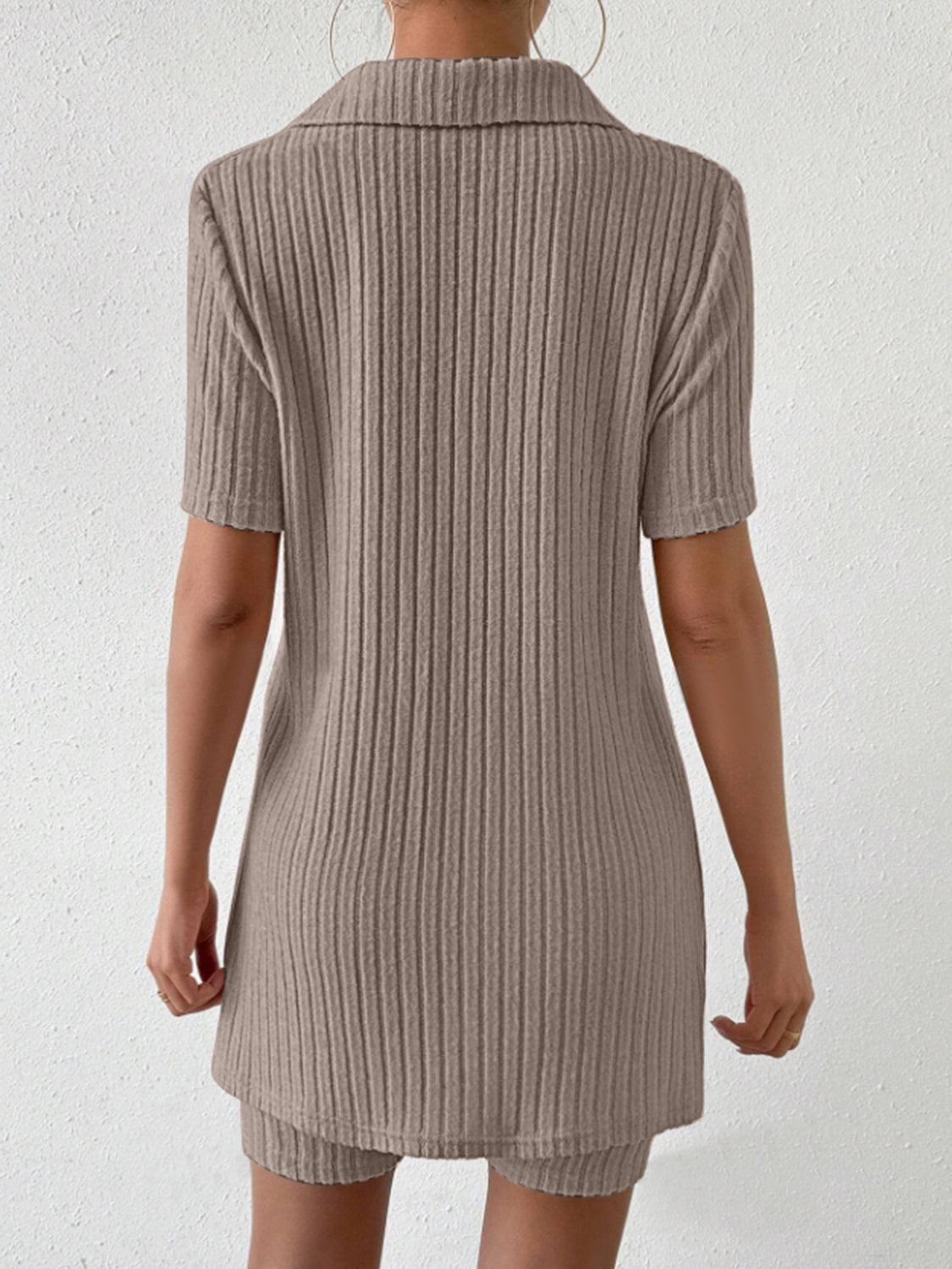 Johnny Collar Short Sleeve Top and Shorts Set - Clothes For Her Online Store