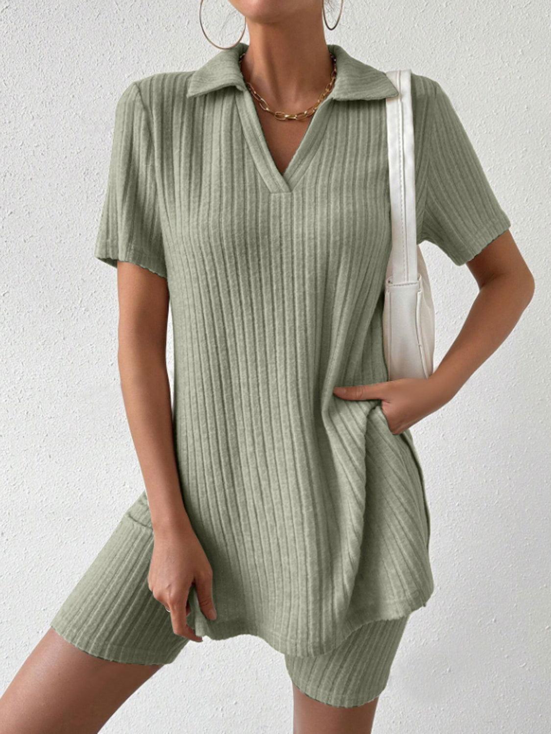 Johnny Collar Short Sleeve Top and Shorts Set - Clothes For Her Online Store