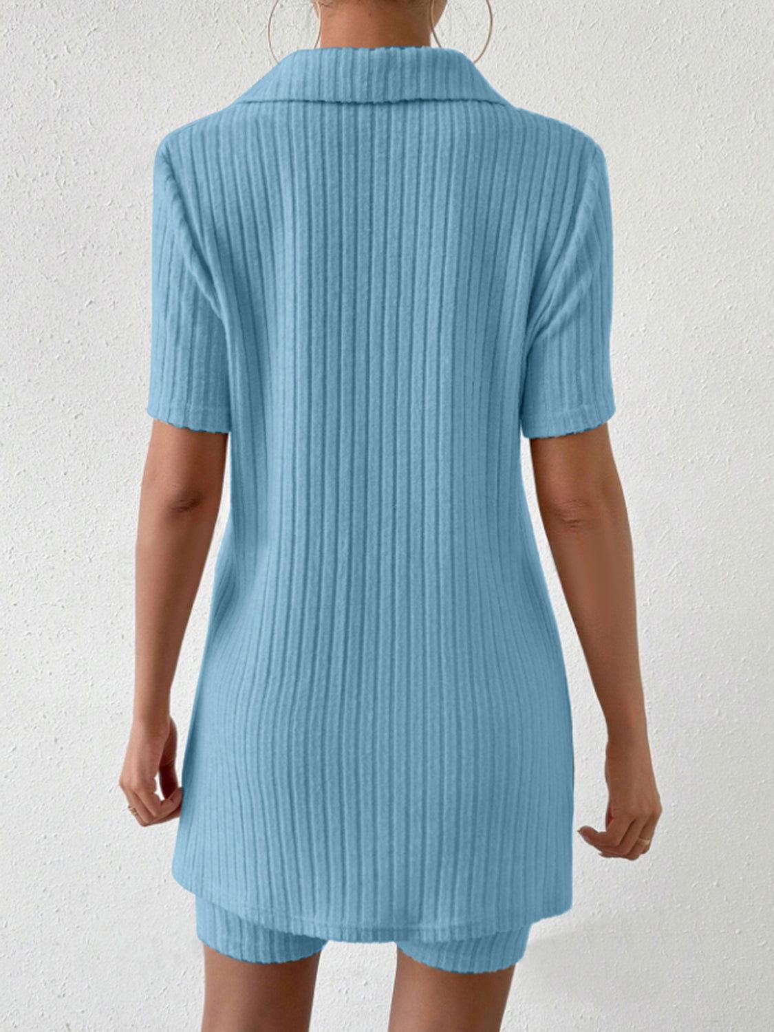 Johnny Collar Short Sleeve Top and Shorts Set - Clothes For Her Online Store