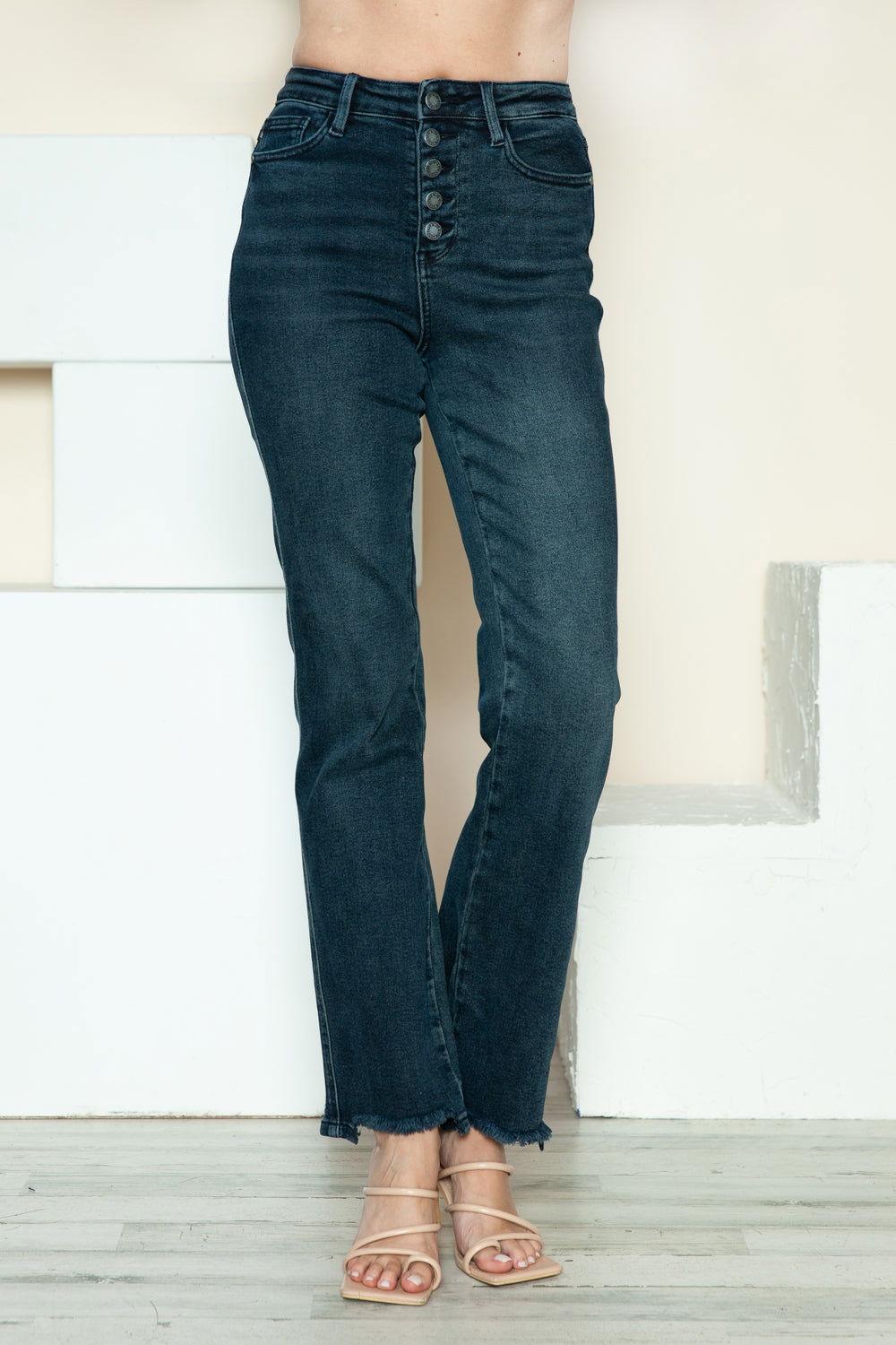 Judy Blue Full Size Button Fly Hem Destroy Straight Jeans - Clothes For Her Online Store