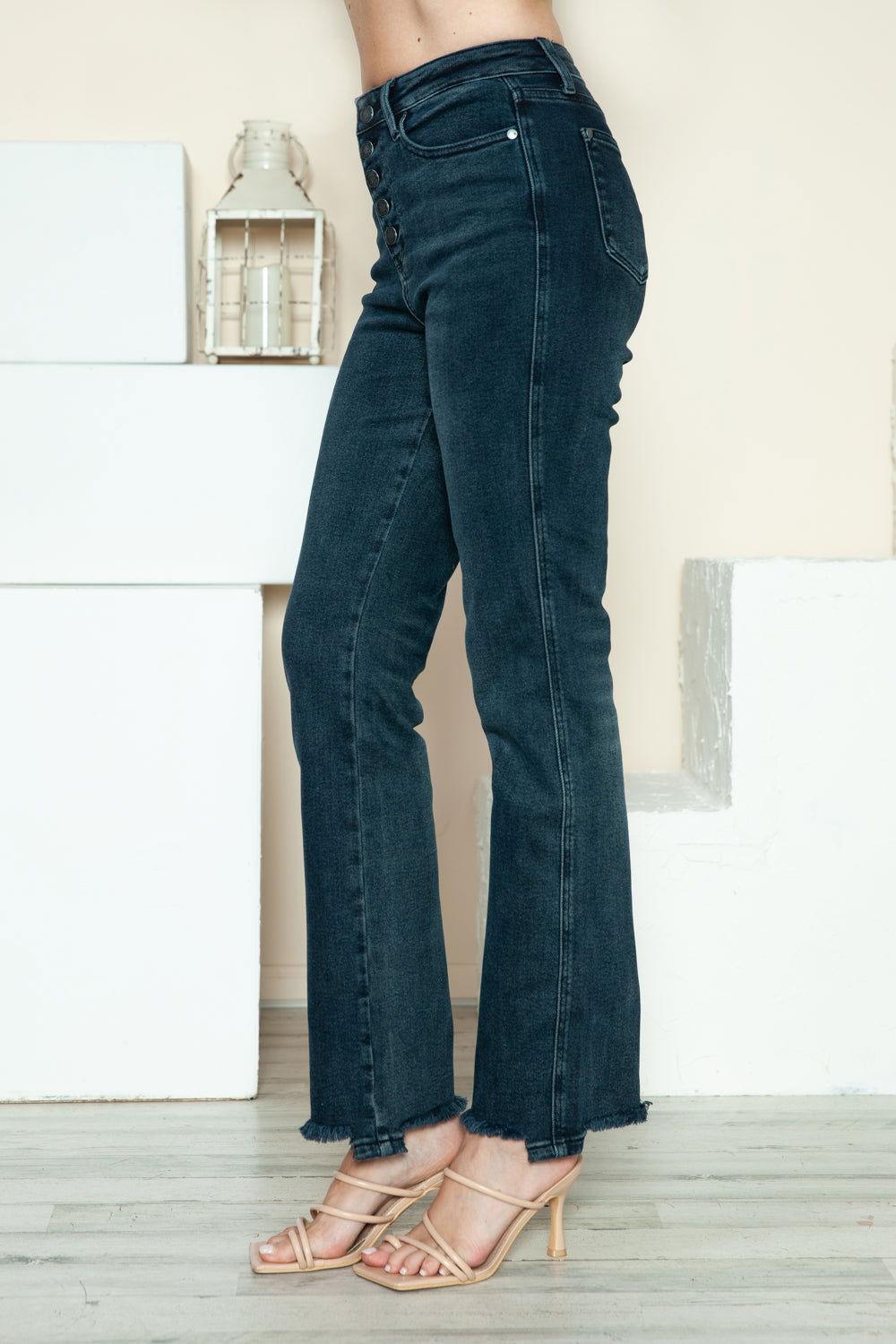Judy Blue Full Size Button Fly Hem Destroy Straight Jeans - Clothes For Her Online Store