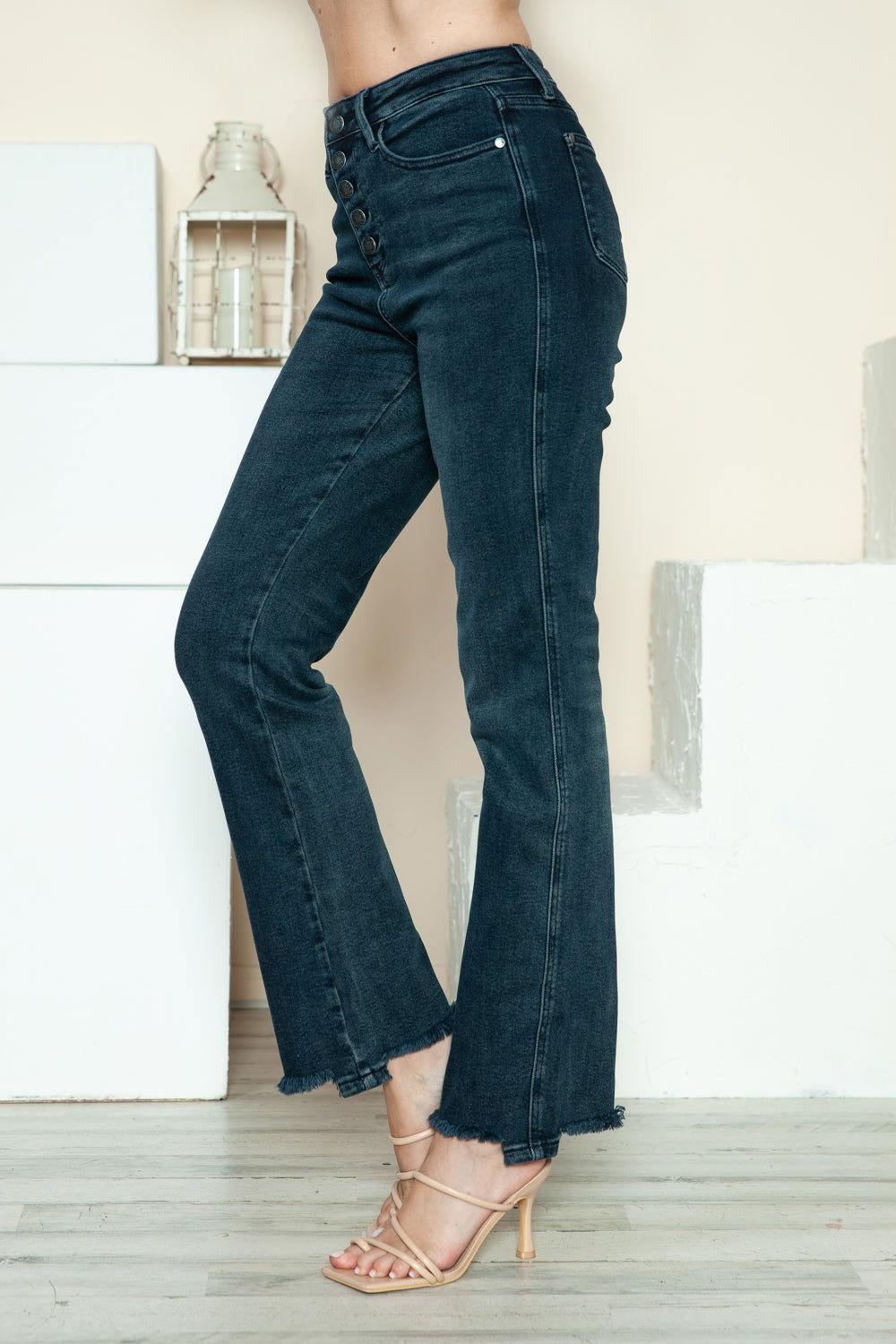 Judy Blue Full Size Button Fly Hem Destroy Straight Jeans - Clothes For Her Online Store