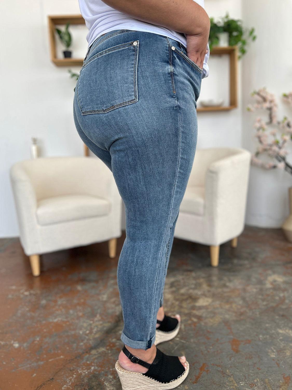 Judy Blue Full Size Cuffed Hem Slim Jeans - Clothes For Her Online Store