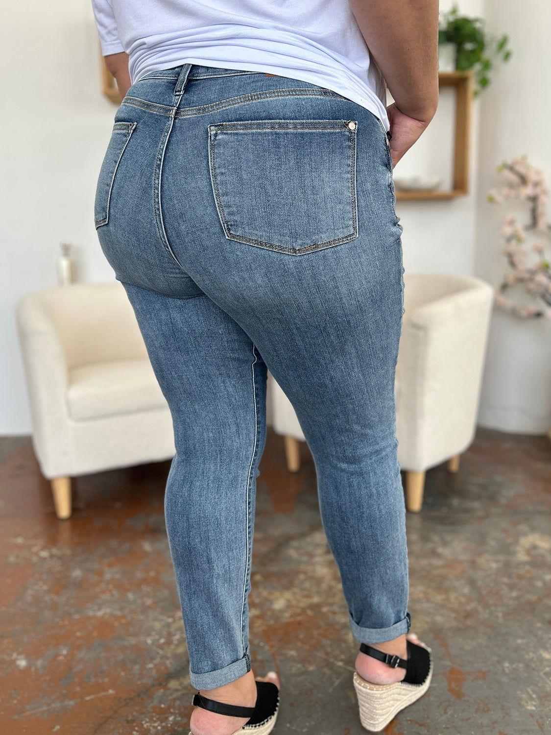 Judy Blue Full Size Cuffed Hem Slim Jeans - Clothes For Her Online Store