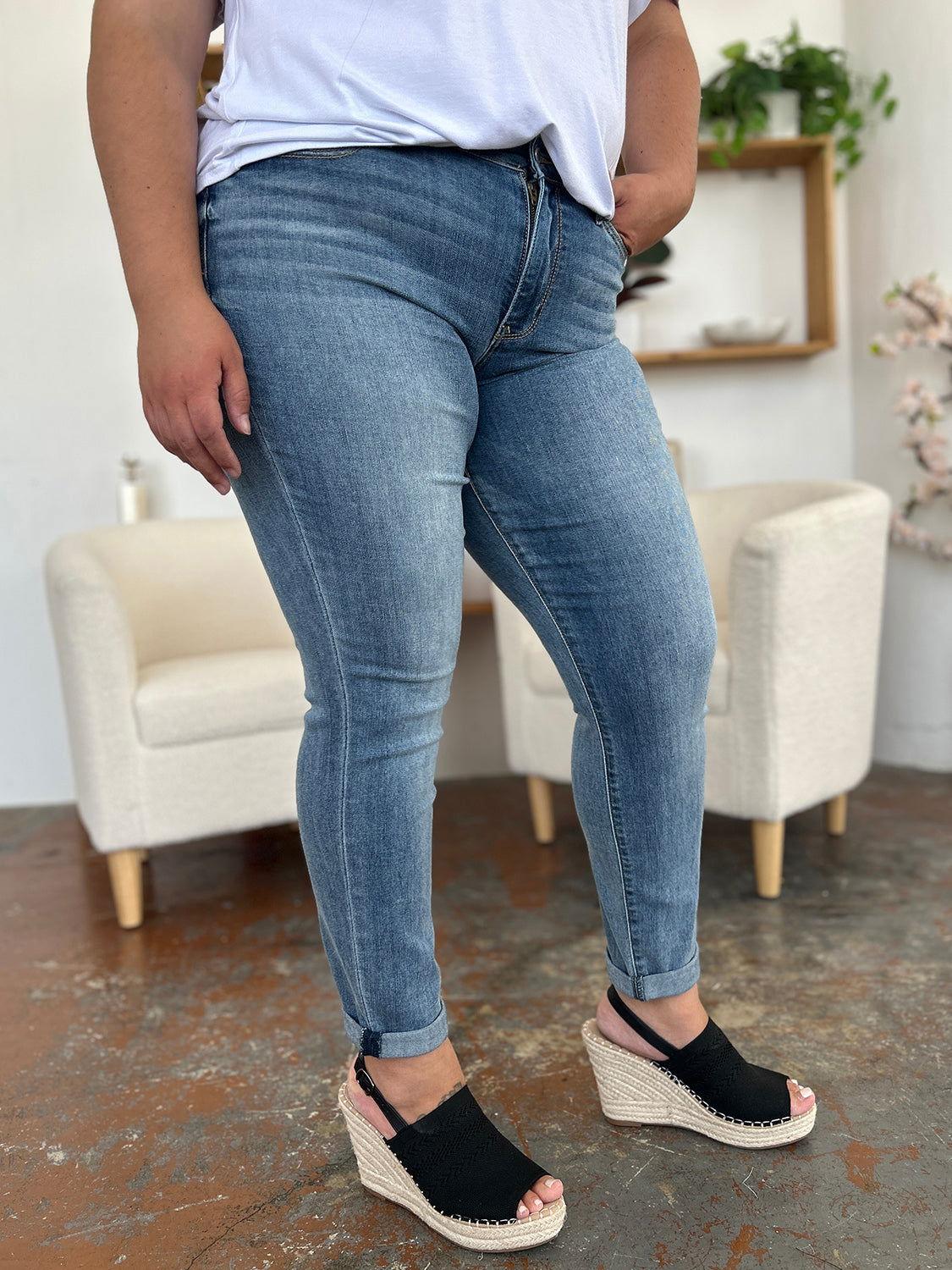Judy Blue Full Size Cuffed Hem Slim Jeans - Clothes For Her Online Store