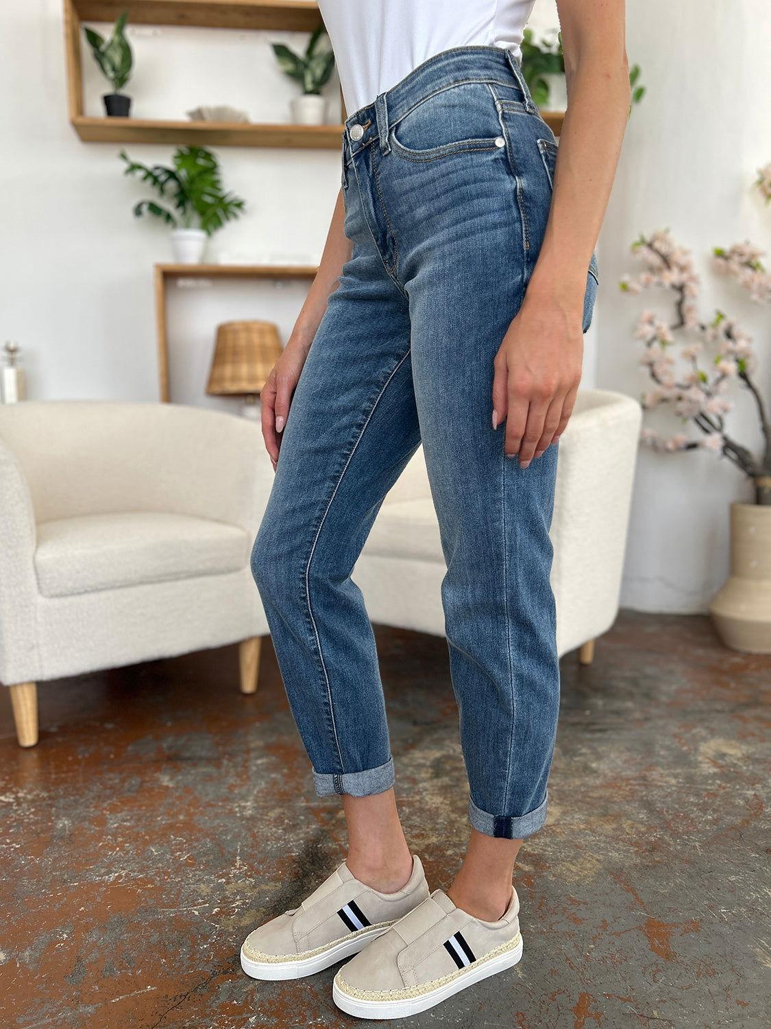Judy Blue Full Size Cuffed Hem Slim Jeans - Clothes For Her Online Store