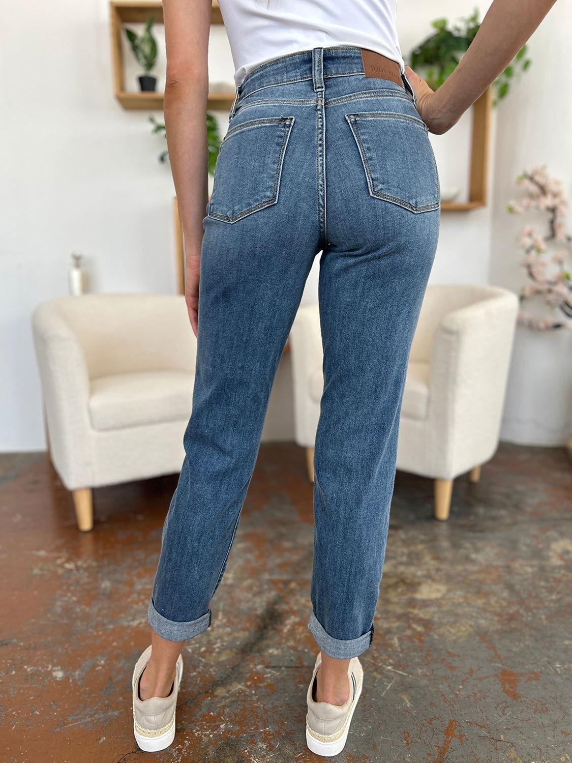 Judy Blue Full Size Cuffed Hem Slim Jeans - Clothes For Her Online Store