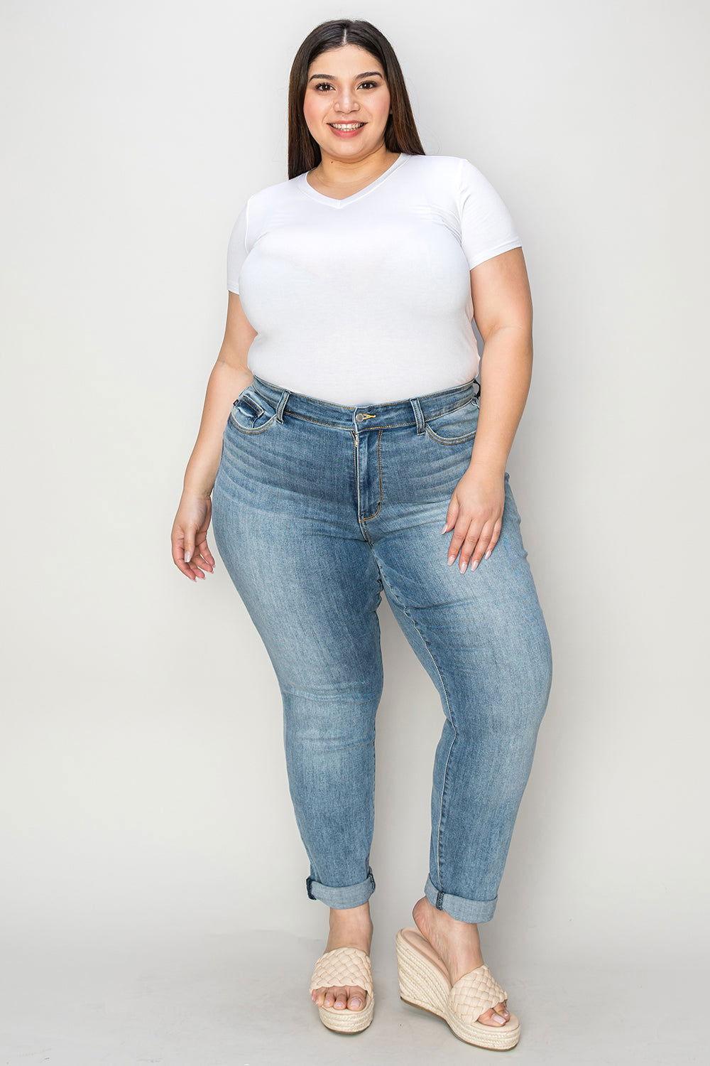 Judy Blue Full Size Cuffed Hem Slim Jeans - Clothes For Her Online Store