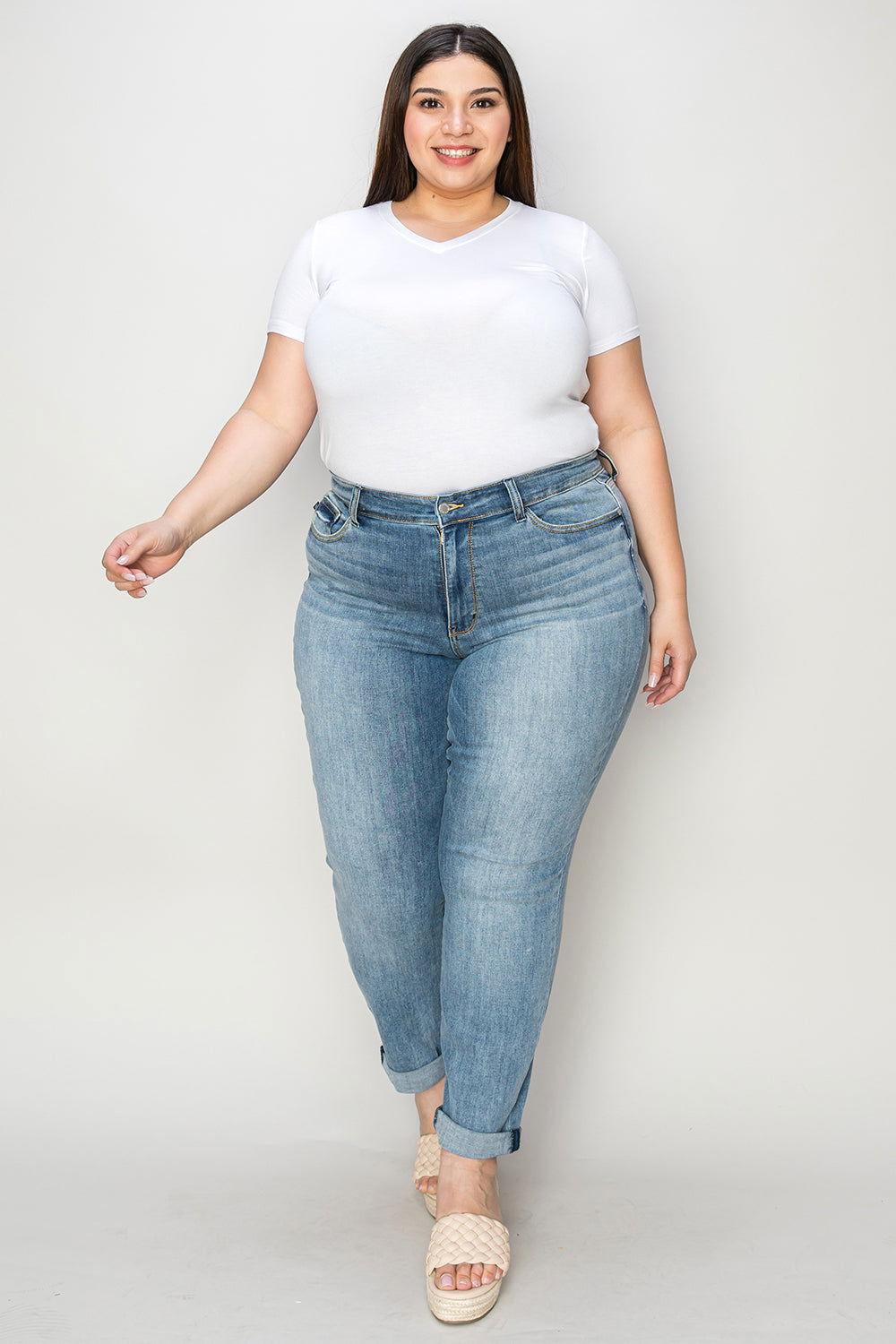 Judy Blue Full Size Cuffed Hem Slim Jeans - Clothes For Her Online Store