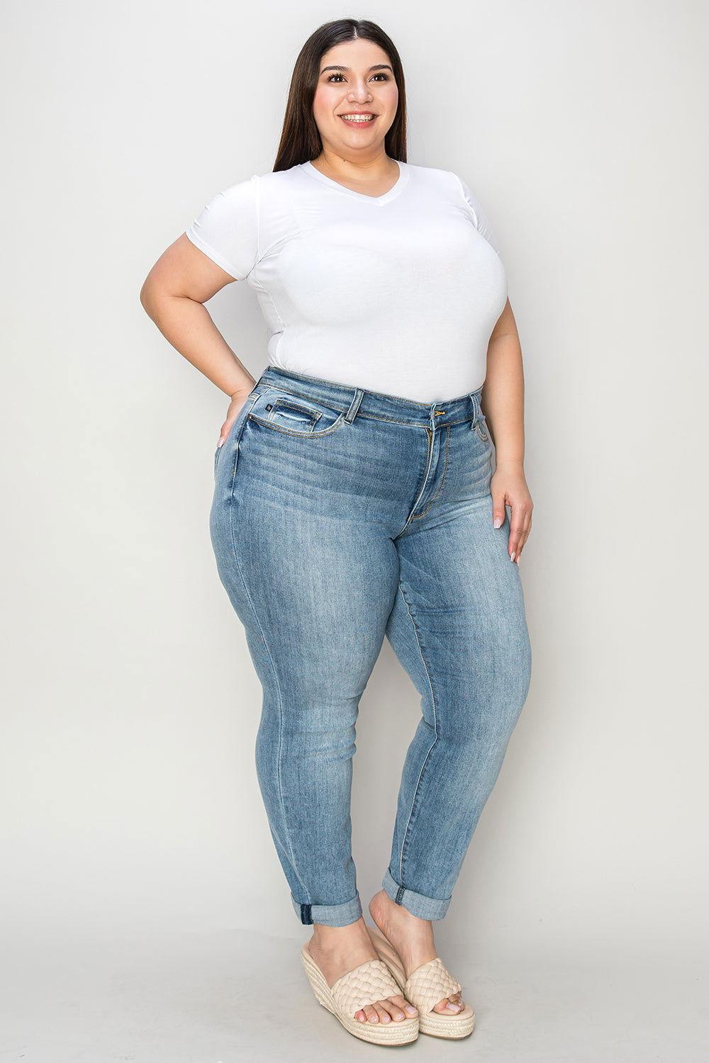 Judy Blue Full Size Cuffed Hem Slim Jeans - Clothes For Her Online Store