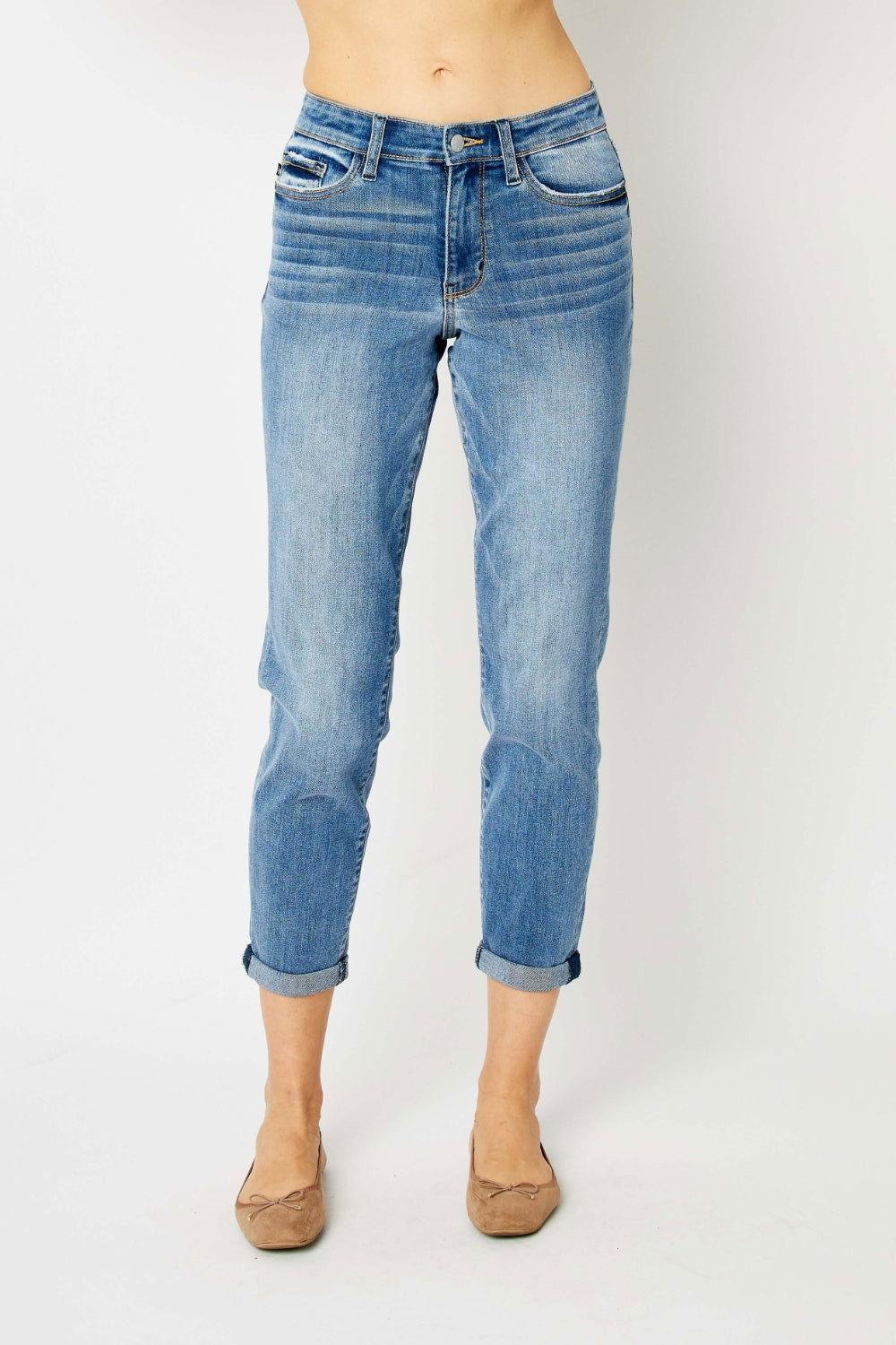 Judy Blue Full Size Cuffed Hem Slim Jeans - Clothes For Her Online Store