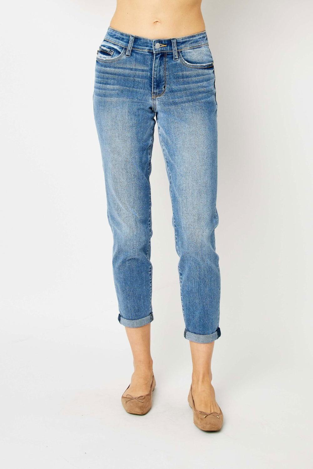 Judy Blue Full Size Cuffed Hem Slim Jeans - Clothes For Her Online Store