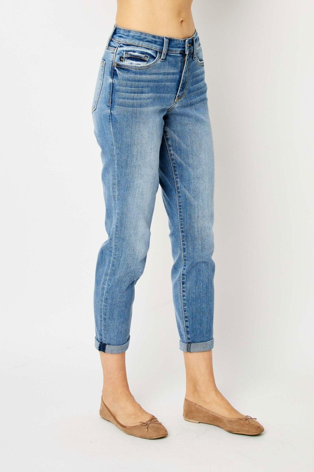 Judy Blue Full Size Cuffed Hem Slim Jeans - Clothes For Her Online Store