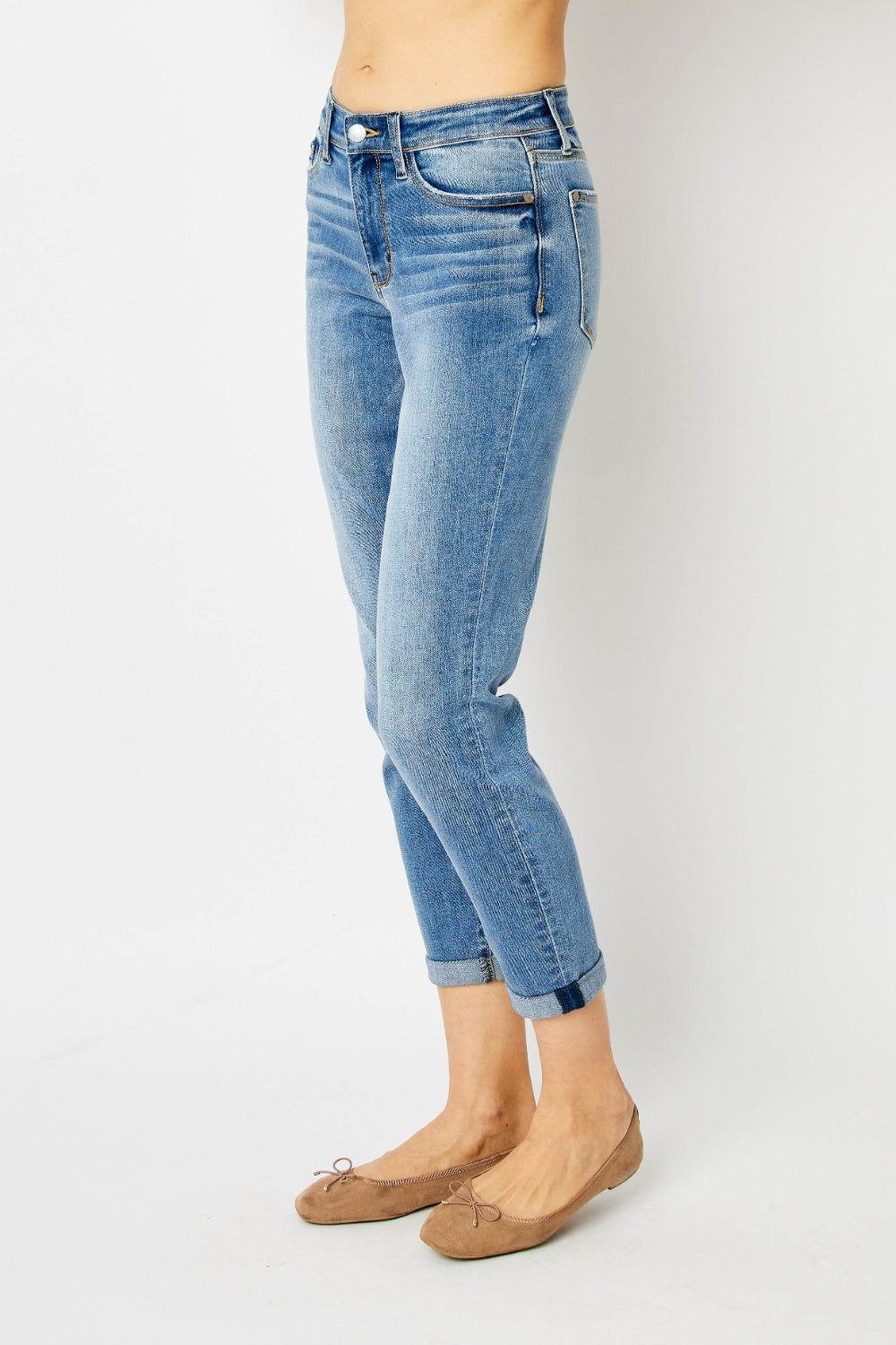 Judy Blue Full Size Cuffed Hem Slim Jeans - Clothes For Her Online Store