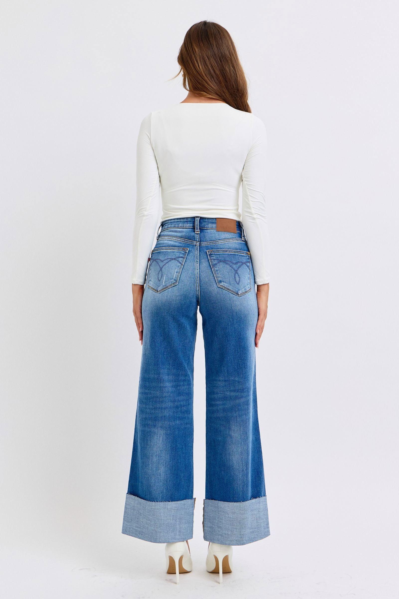 Judy Blue Full Size Distressed High Waist Wide Leg Jeans - Clothes For Her Online Store