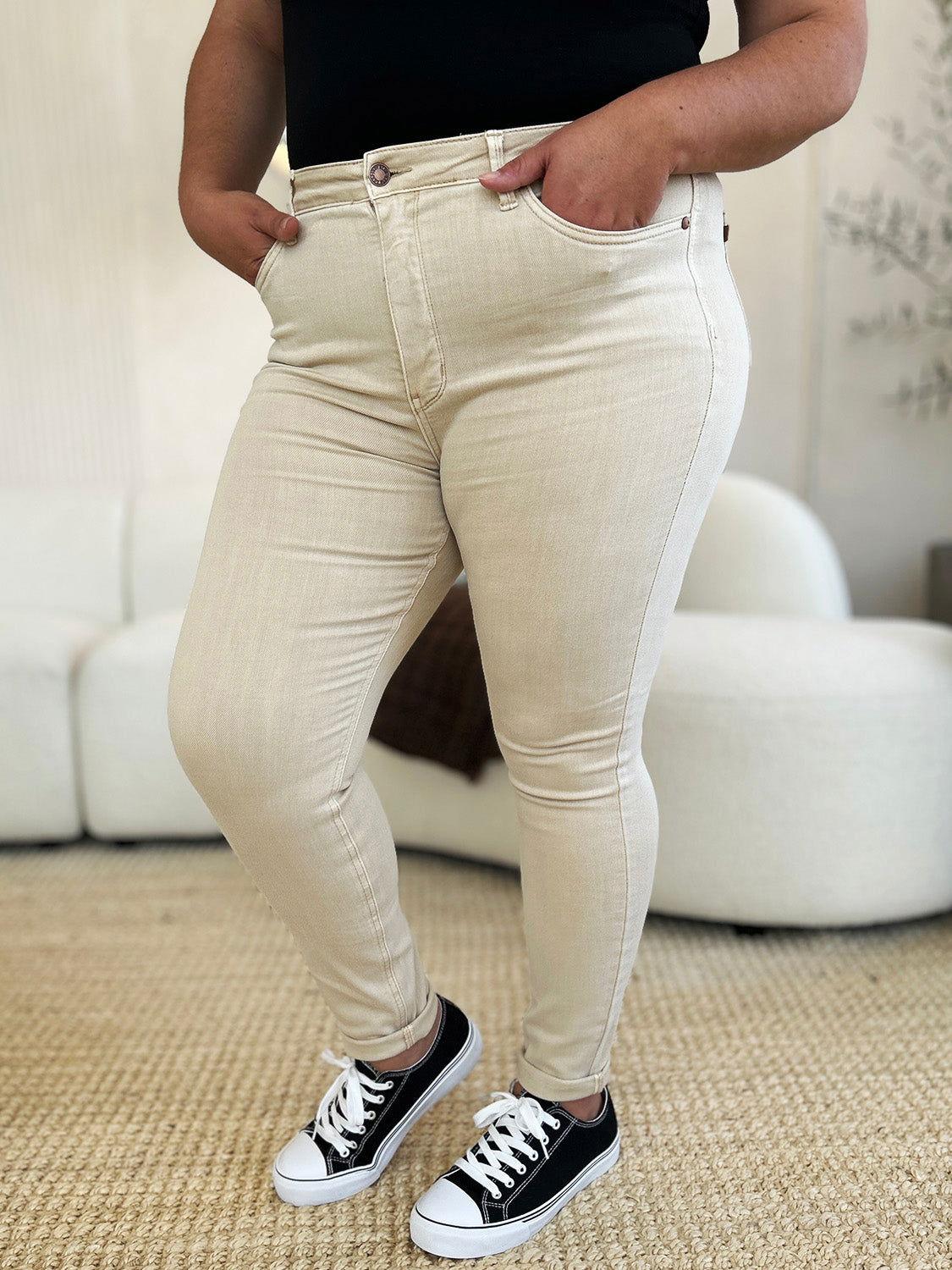Judy Blue Full Size Garment Dyed Tummy Control Skinny Jeans - Clothes For Her Online Store