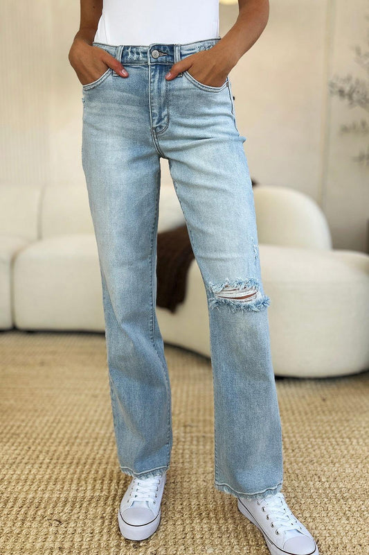 Judy Blue Full Size High Waist Distressed Straight Jeans - Clothes For Her Online Store