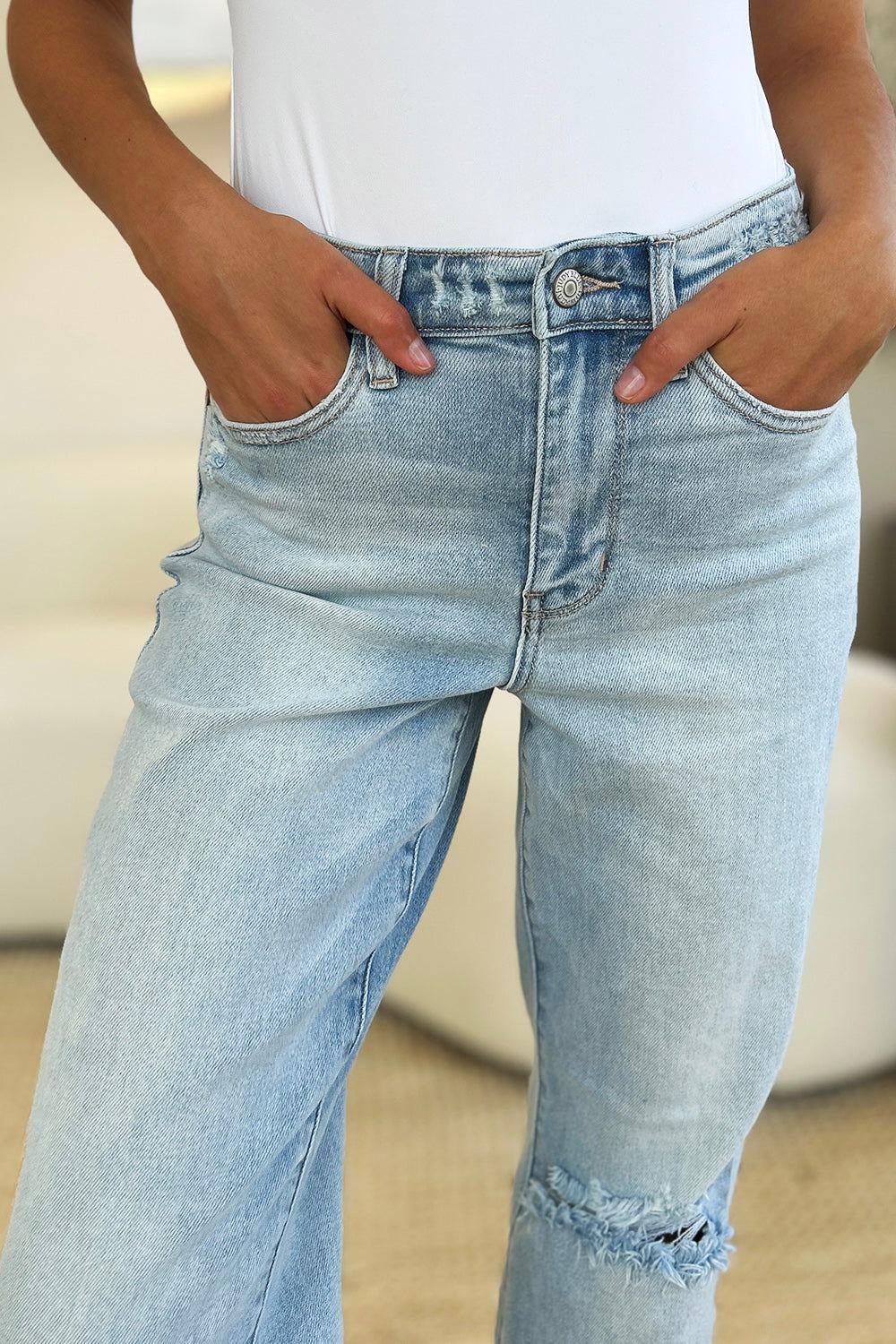 Judy Blue Full Size High Waist Distressed Straight Jeans - Clothes For Her Online Store