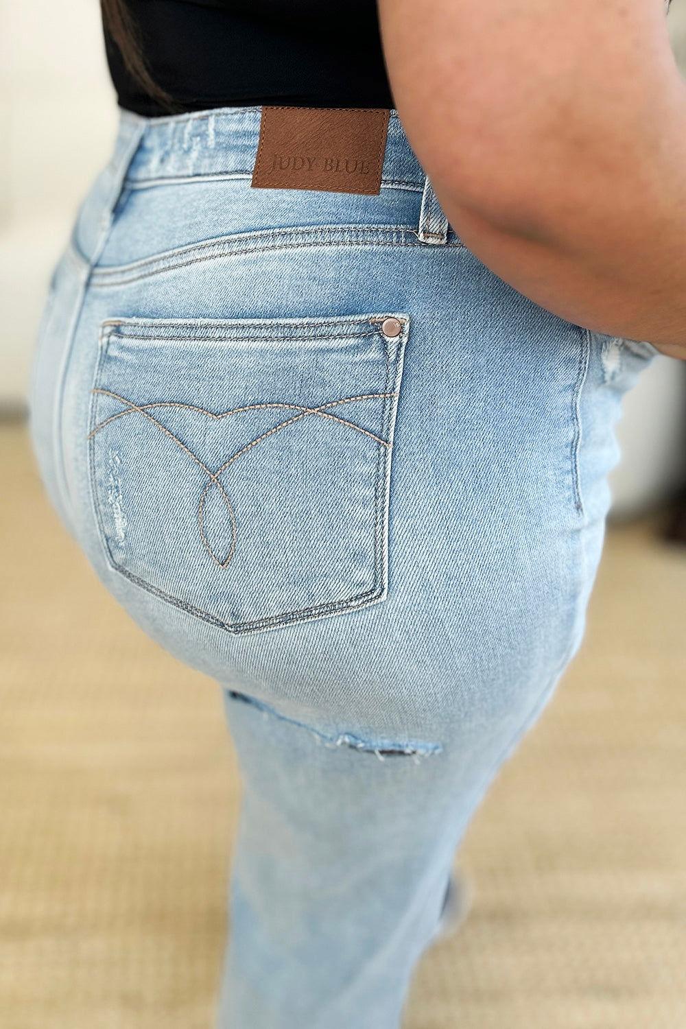 Judy Blue Full Size High Waist Distressed Straight Jeans - Clothes For Her Online Store