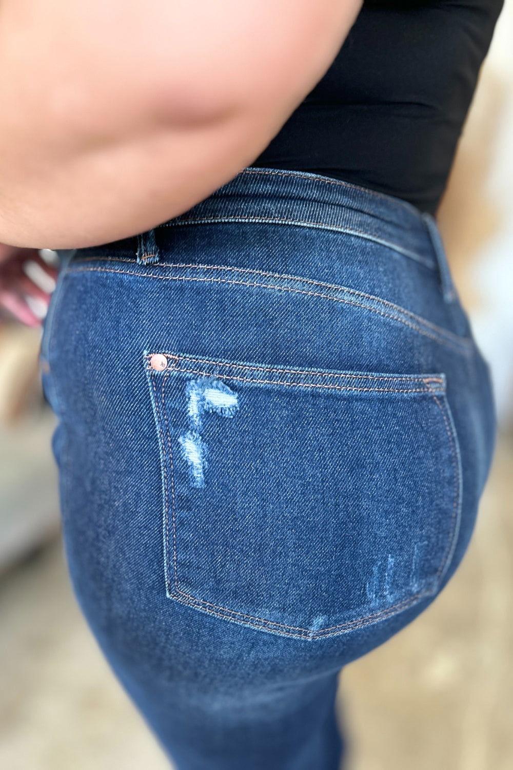 Judy Blue Full Size High Waist Rigid Magic Heavy Destroy Straight Jeans - Clothes For Her Online Store