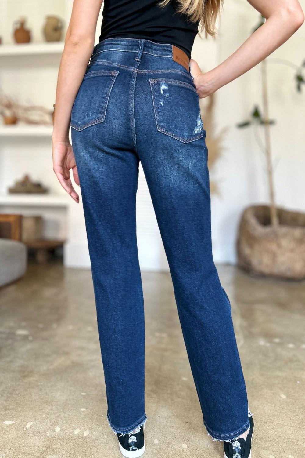 Judy Blue Full Size High Waist Rigid Magic Heavy Destroy Straight Jeans - Clothes For Her Online Store