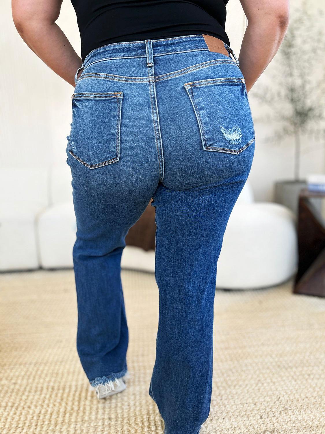 Judy Blue Full Size Mid Rise Distressed Raw Hem Jeans - Clothes For Her Online Store