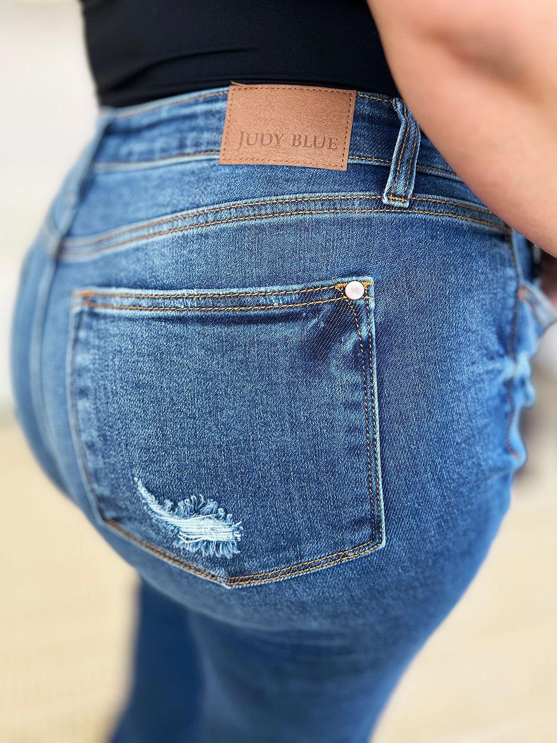 Judy Blue Full Size Mid Rise Distressed Raw Hem Jeans - Clothes For Her Online Store