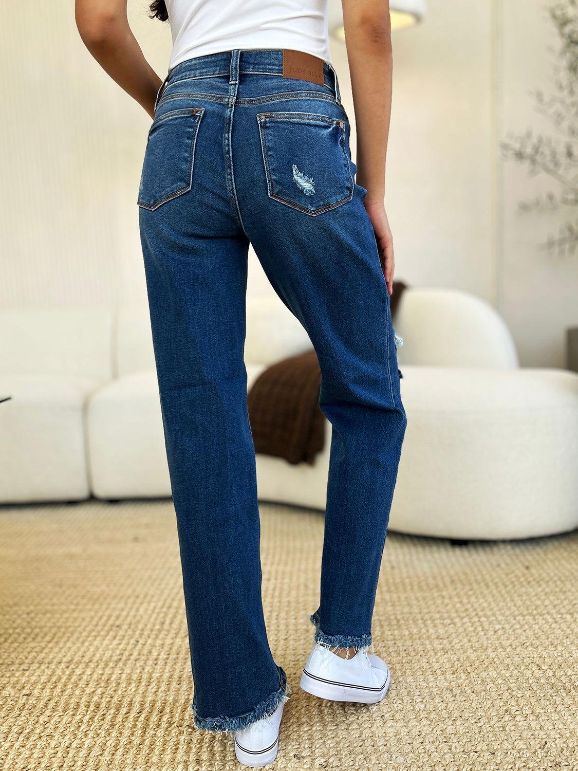 Judy Blue Full Size Mid Rise Distressed Raw Hem Jeans - Clothes For Her Online Store