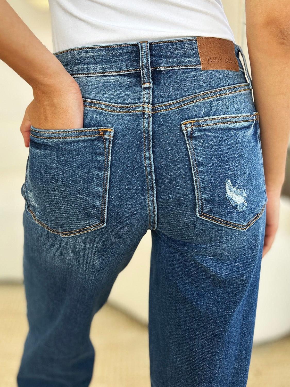 Judy Blue Full Size Mid Rise Distressed Raw Hem Jeans - Clothes For Her Online Store