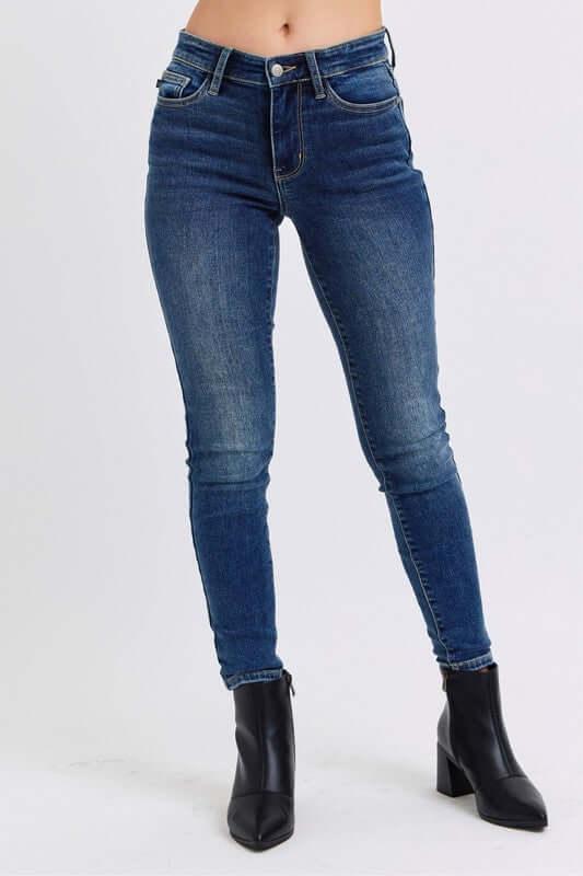 Judy Blue Full Size Run Mid-Rise Waist Skinny Jeans with Thermal Lining - Clothes For Her Online Store