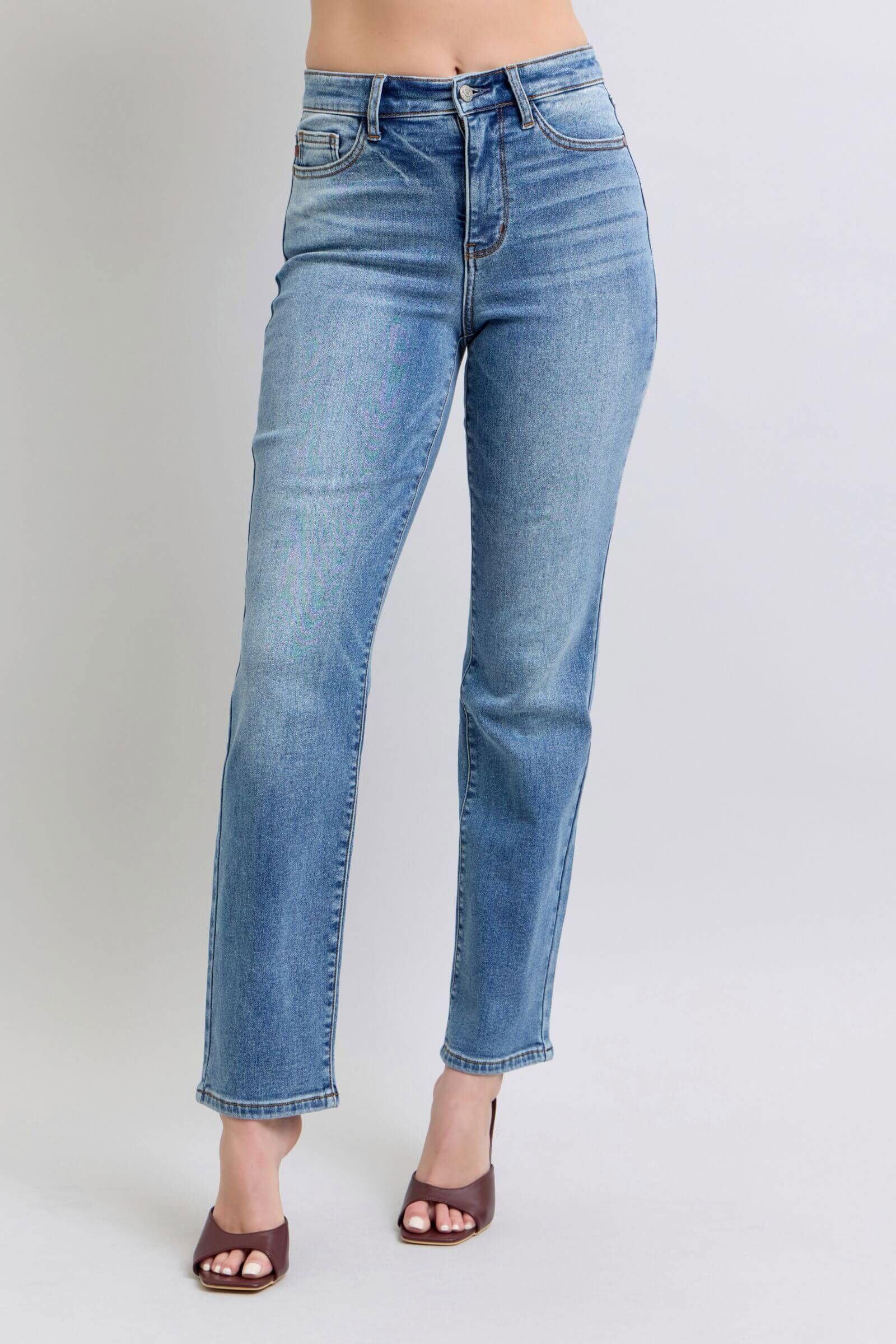Judy Blue Full Size Run Vintage Wash Thermal Straight Jeans - Clothes For Her Online Store
