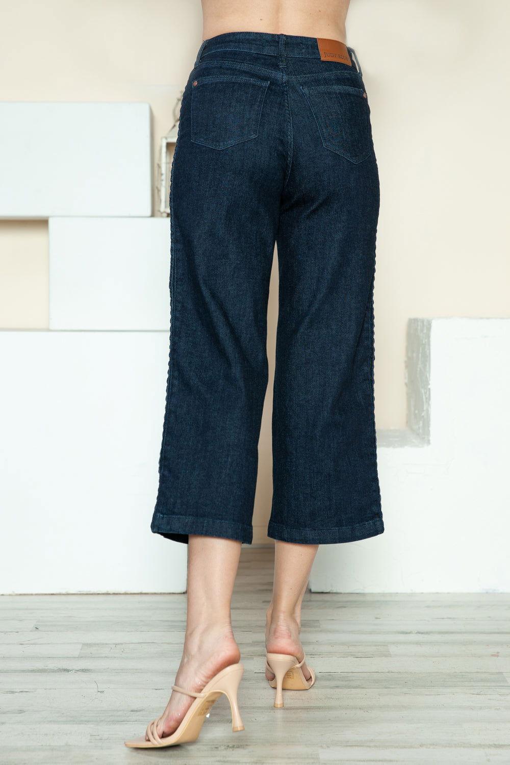 Judy Blue Full Size Side Seam Braid Detail Crop Wide Leg Jeans - Clothes For Her Online Store