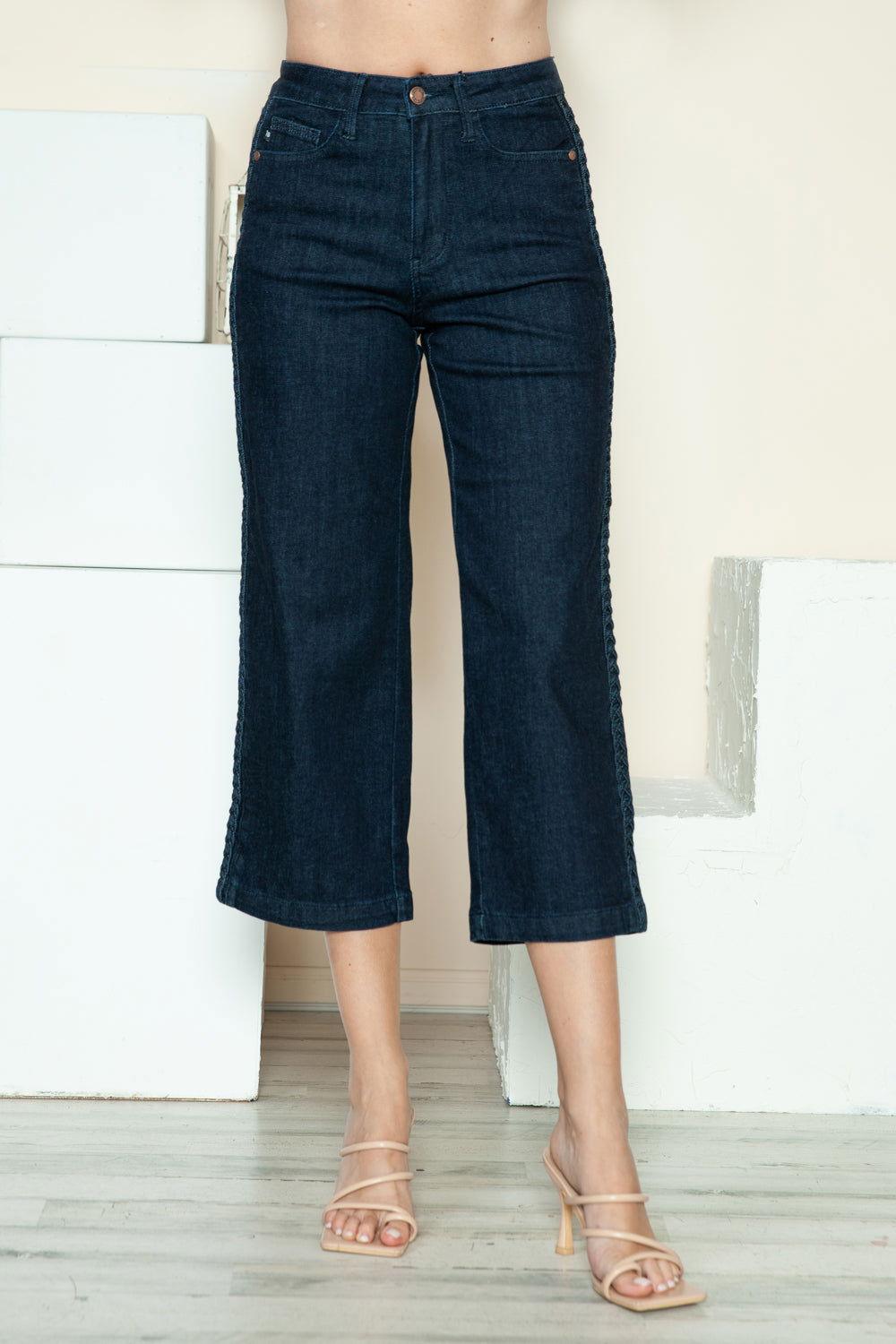 Judy Blue Full Size Side Seam Braid Detail Crop Wide Leg Jeans - Clothes For Her Online Store
