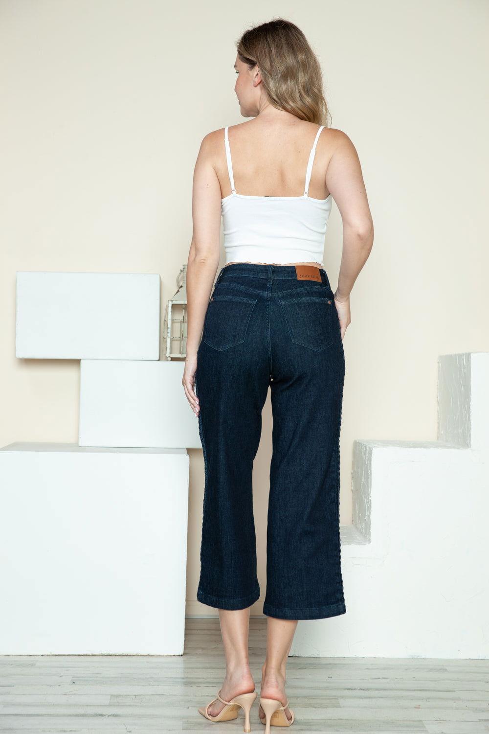 Judy Blue Full Size Side Seam Braid Detail Crop Wide Leg Jeans - Clothes For Her Online Store