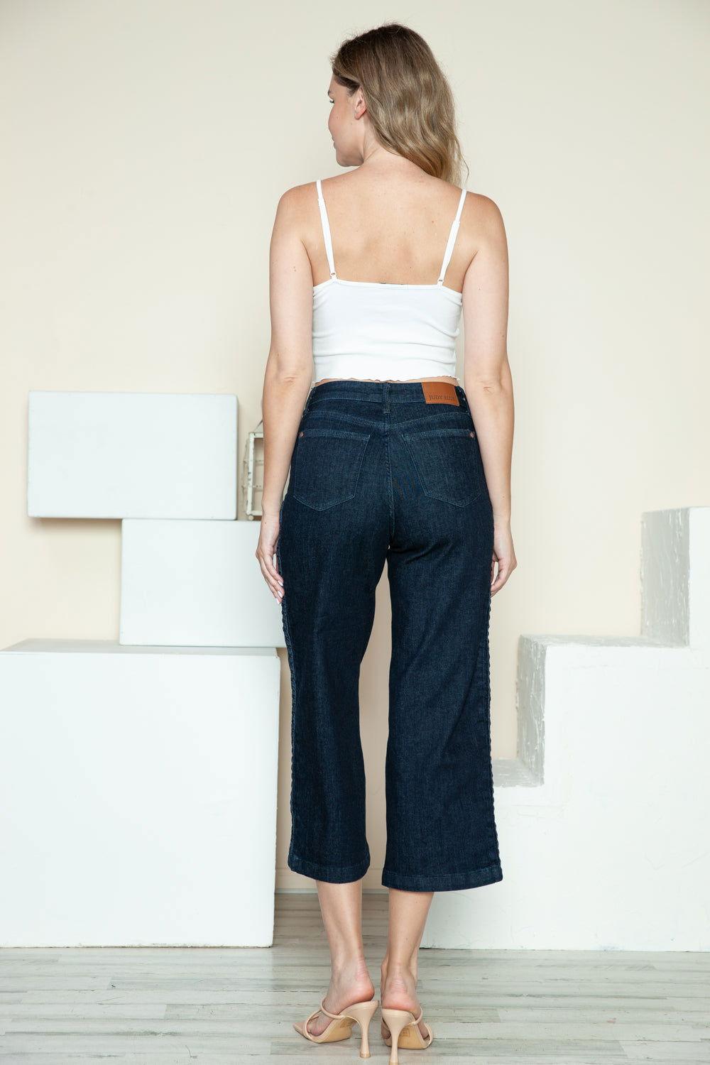 Judy Blue Full Size Side Seam Braid Detail Crop Wide Leg Jeans - Clothes For Her Online Store