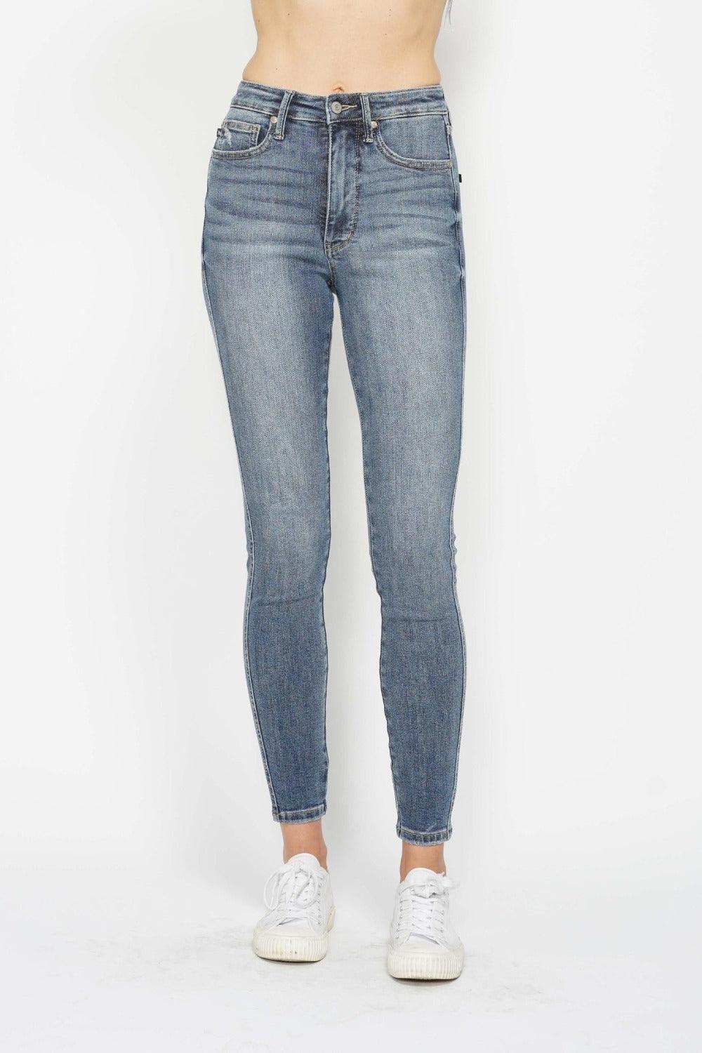Judy Blue Full Size Tummy Control Contrast Wash Skinny Jeans - Clothes For Her Online Store