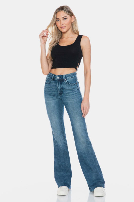 Judy Blue Full Size Tummy Control Cut Hem Flare Jeans - Clothes For Her Online Store