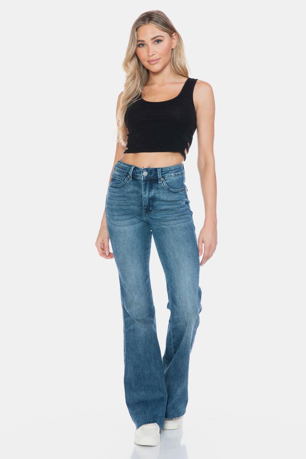 Judy Blue Full Size Tummy Control Cut Hem Flare Jeans - Clothes For Her Online Store
