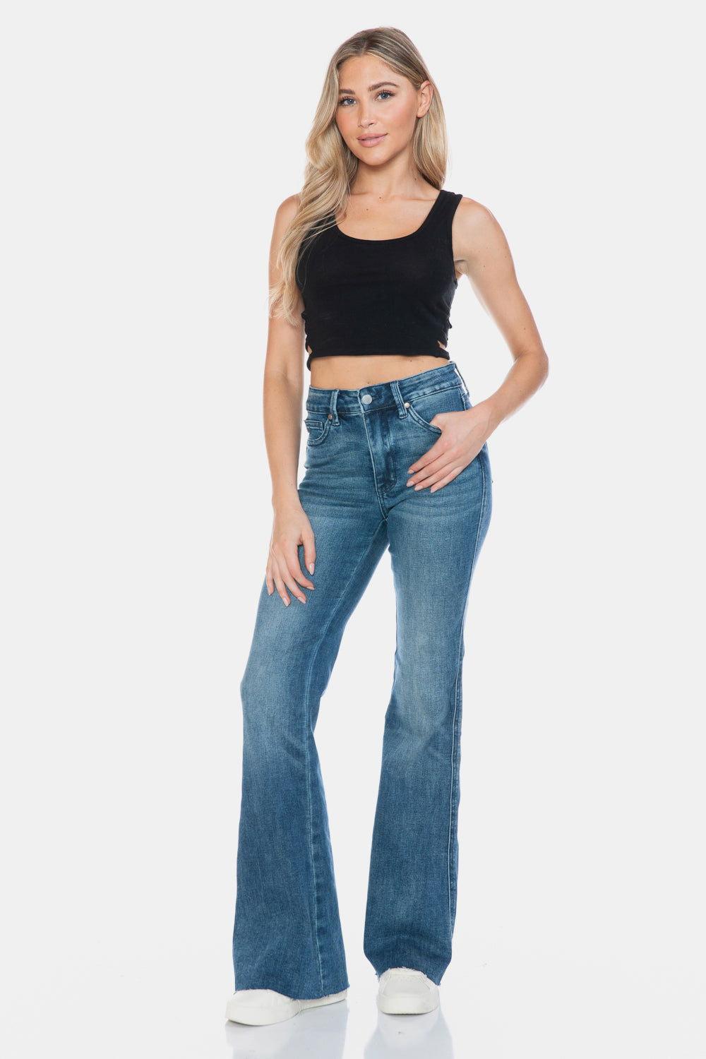 Judy Blue Full Size Tummy Control Cut Hem Flare Jeans - Clothes For Her Online Store