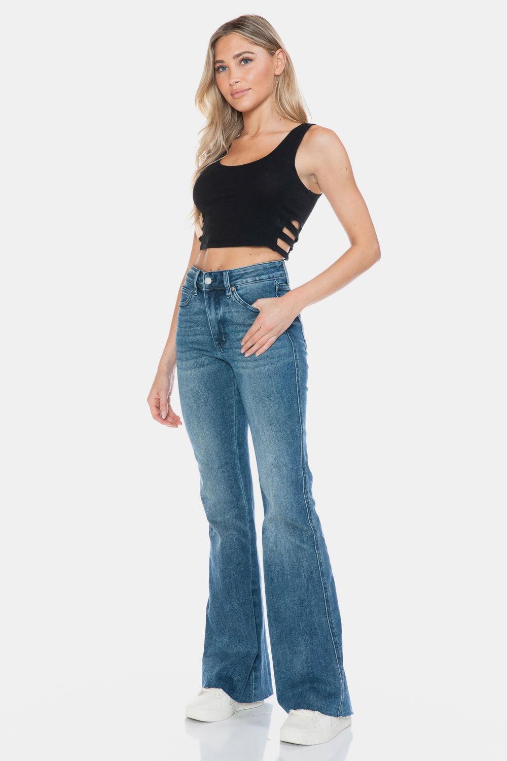 Judy Blue Full Size Tummy Control Cut Hem Flare Jeans - Clothes For Her Online Store