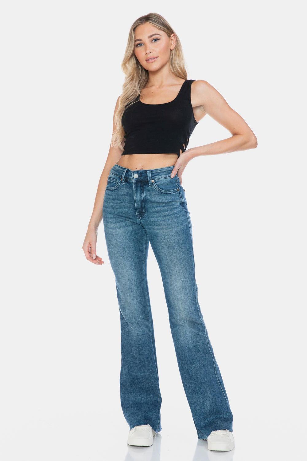 Judy Blue Full Size Tummy Control Cut Hem Flare Jeans - Clothes For Her Online Store