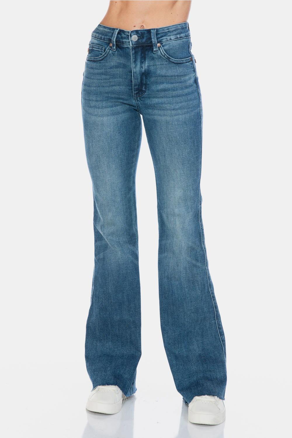 Judy Blue Full Size Tummy Control Cut Hem Flare Jeans - Clothes For Her Online Store