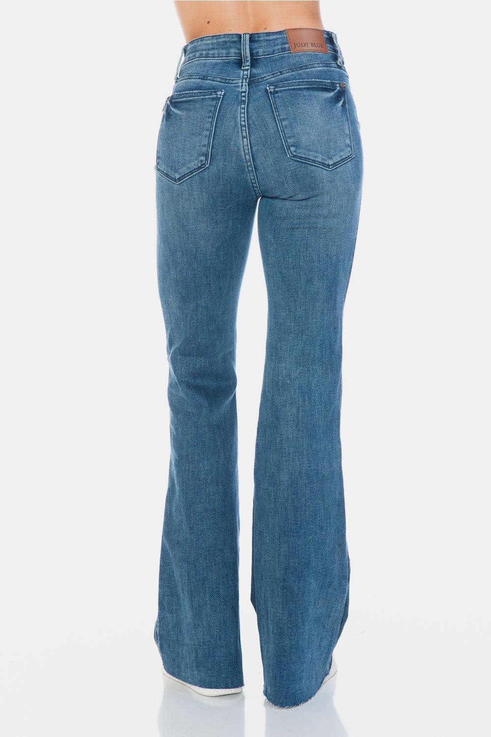 Judy Blue Full Size Tummy Control Cut Hem Flare Jeans - Clothes For Her Online Store