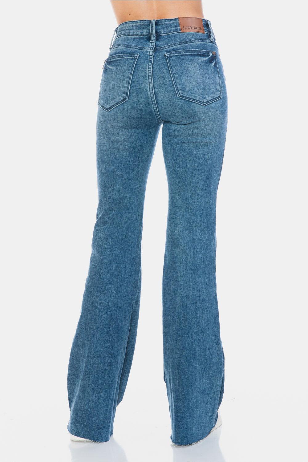 Judy Blue Full Size Tummy Control Cut Hem Flare Jeans - Clothes For Her Online Store