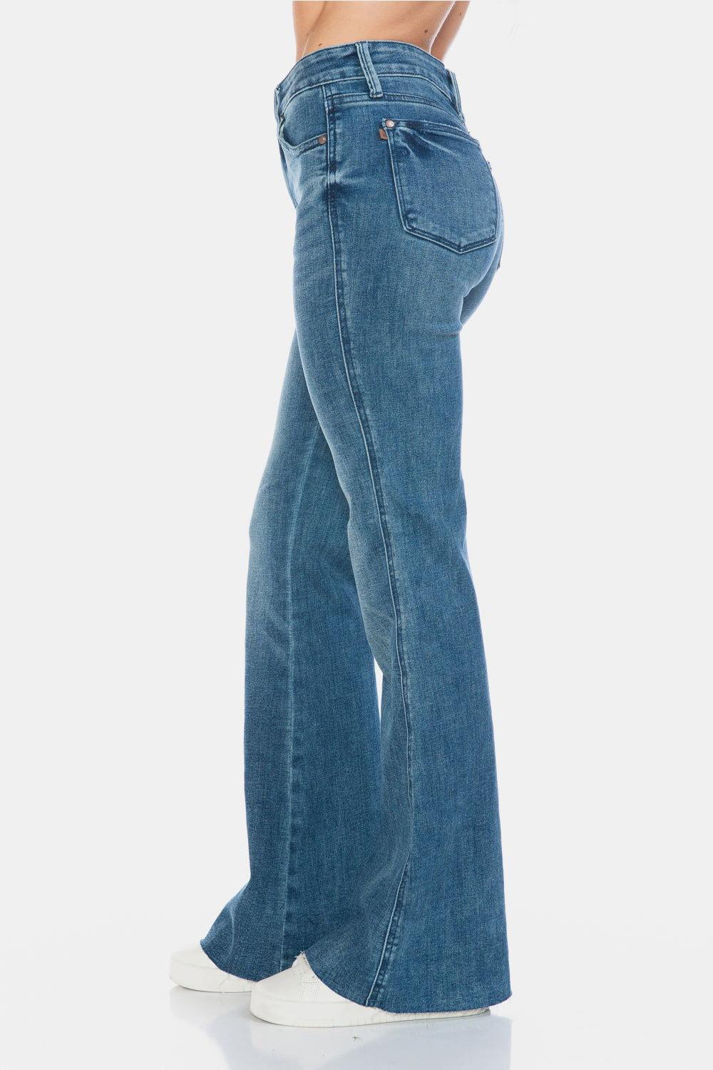 Judy Blue Full Size Tummy Control Cut Hem Flare Jeans - Clothes For Her Online Store