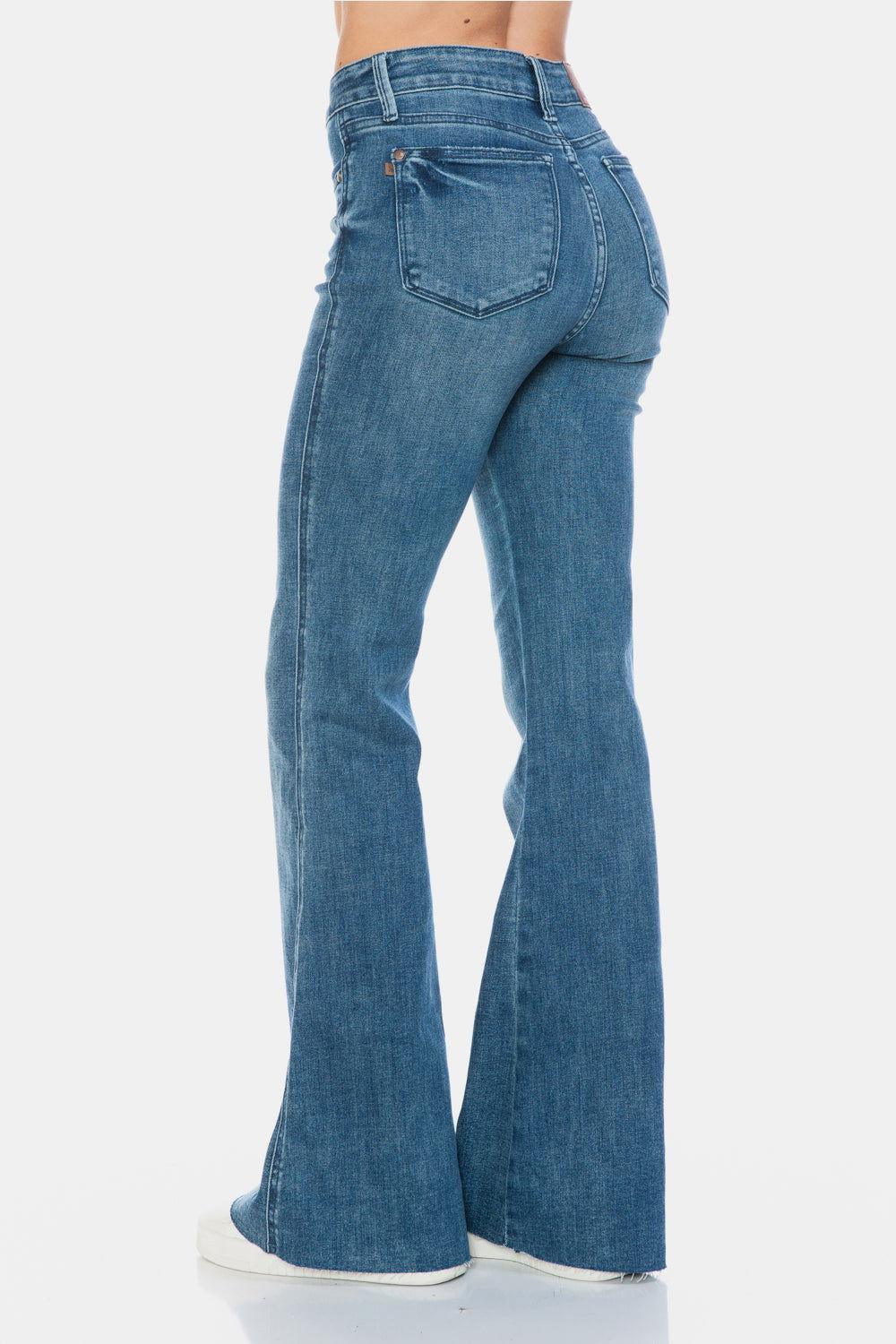 Judy Blue Full Size Tummy Control Cut Hem Flare Jeans - Clothes For Her Online Store