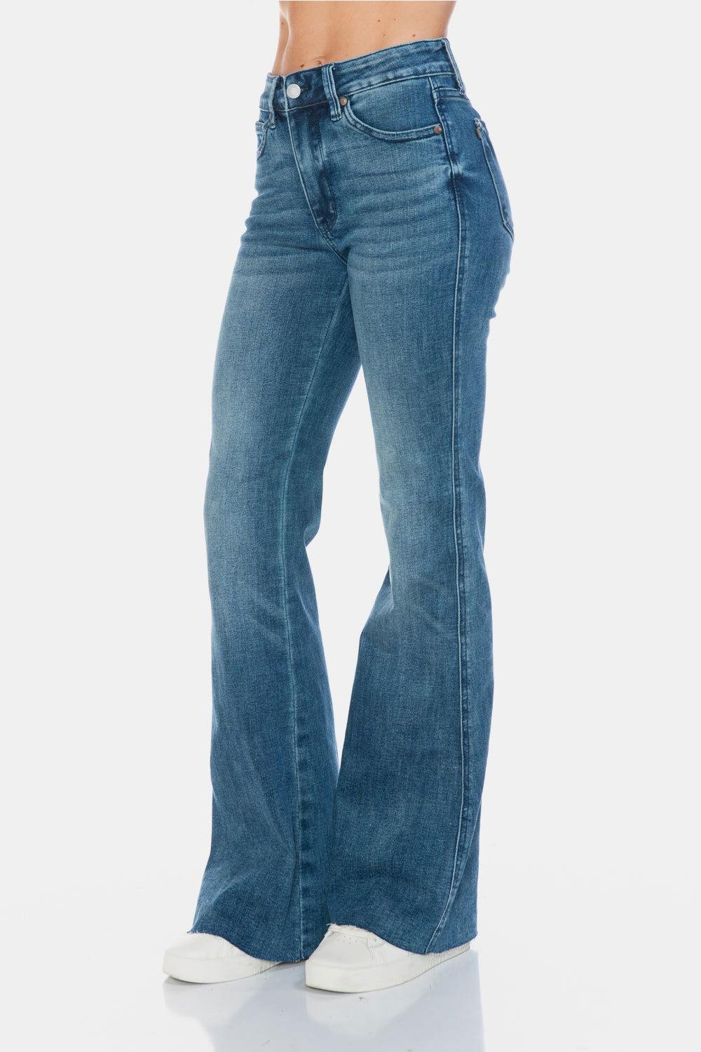 Judy Blue Full Size Tummy Control Cut Hem Flare Jeans - Clothes For Her Online Store