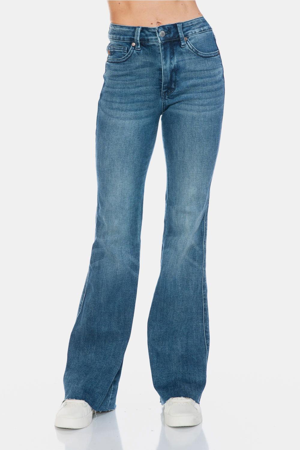 Judy Blue Full Size Tummy Control Cut Hem Flare Jeans - Clothes For Her Online Store