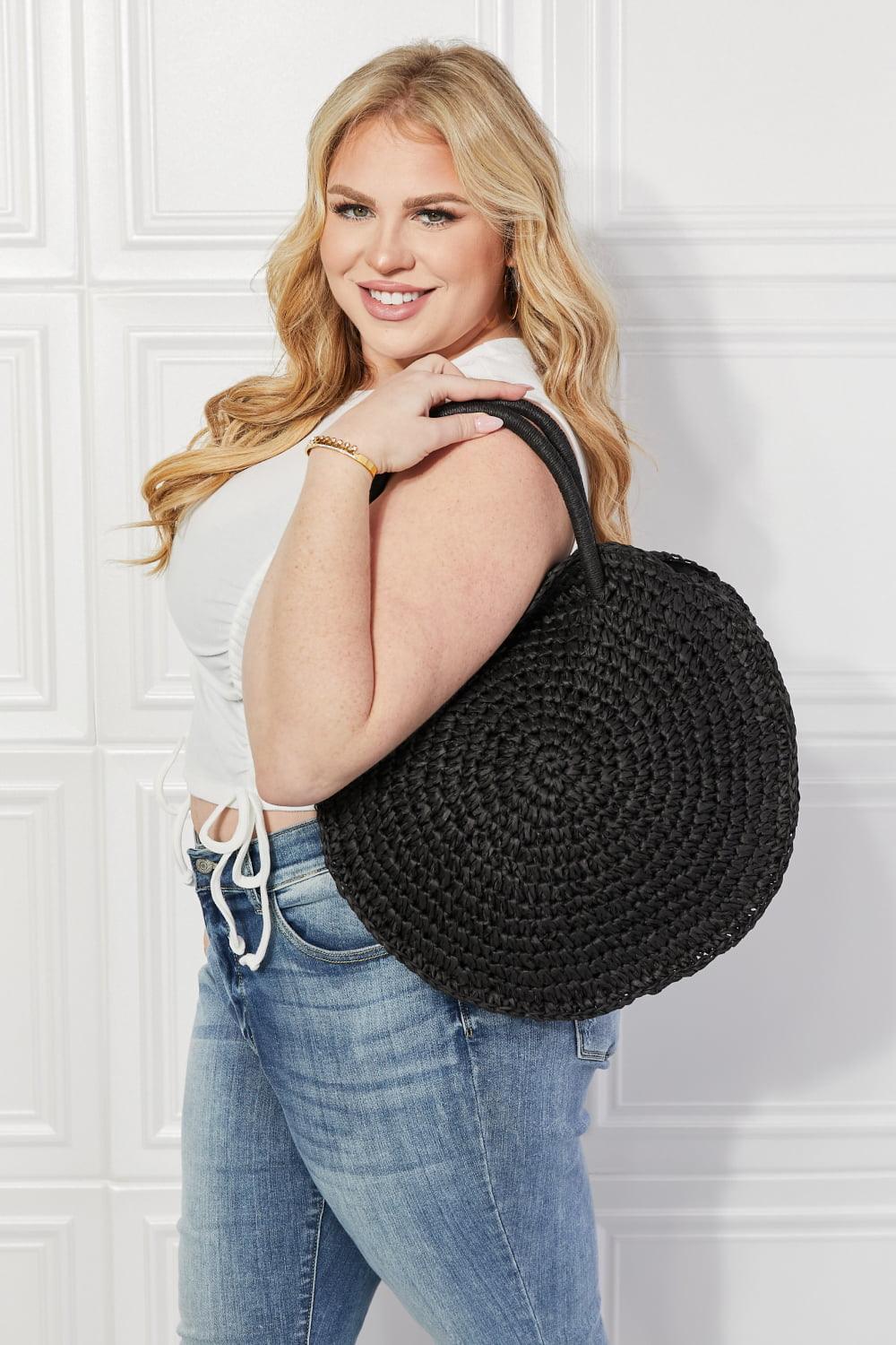 Justin Taylor Beach Date Straw Rattan Handbag in Black - Clothes For Her Online Store